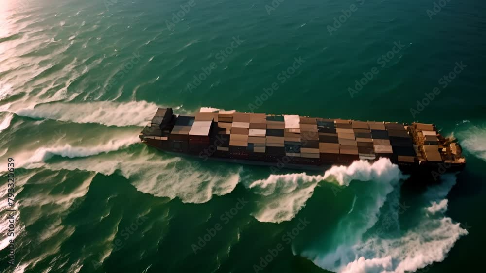 Poster container ship sailing across the ocean generative ai