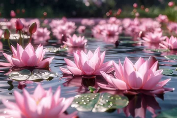 Tuinposter Pink Water Lilies in a Pond © denklim