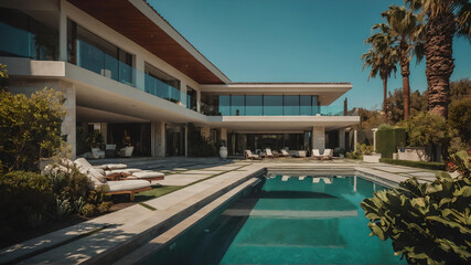 Fototapeta na wymiar Luxury Mega Mansion in Los Angeles , California. Visualized through real sources .