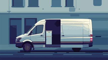 cargo van with open cargo door. Vector flat style illustration