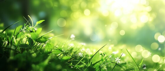 Green foliage under soft sunlight with scattered light particles background