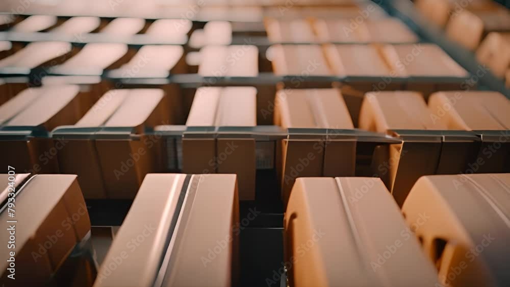 Poster stacked boxes on conveyor belt generative ai
