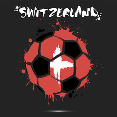 Abstract soccer ball with Switzerland national flag colors. Flag of Switzerland in the form of a soccer ball made on an isolated background. Football championship banner. Vector illustration