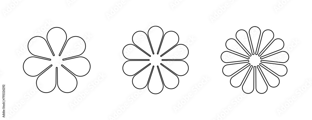 Wall mural outline flower icon set - simple linear isolated flowers on a transparent background - simple petals