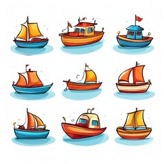 set of cartoon boats icon isolated AI