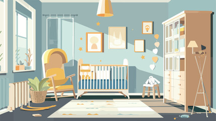 Baby room with furniture Nursery interior  Flat style