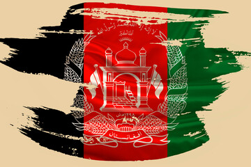 Afghanistan national flag on brushstroke, symbol diplomatic relations and partnership, tourist brochures, patriotism and country pride, democracy, freedom and independence concept, national holidays