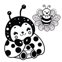 Vector illustration of a ladybug for coloring kids book on white separate background