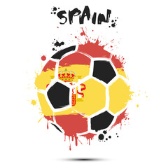 Abstract soccer ball with Spain national flag colors. Flag of Spain in the form of a soccer ball made on an isolated background. Football championship banner. Vector illustration