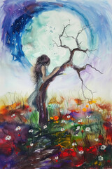 Serene Woman by the Enchanted Tree