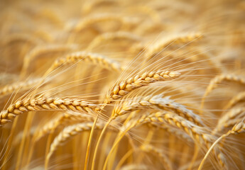 Summer landscape of a field of golden wheat on a bright sunny day