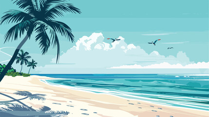 Fototapeta na wymiar Beautiful beach with white sand and palms in dubai