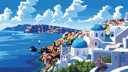 Beautiful sea coast of Santorini island Greece. 