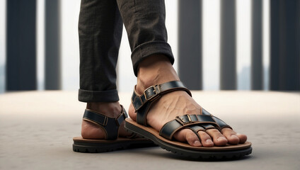 Man sandal in new look new style  - obrazy, fototapety, plakaty