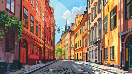 Beautiful street of Old Town in Stockholm Sweden Vector