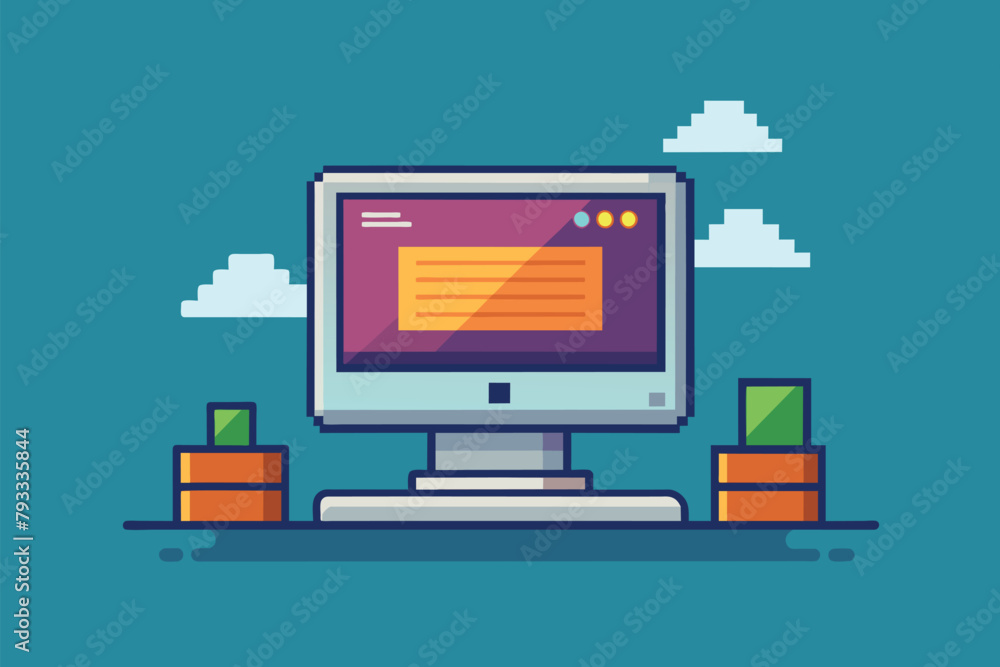 Poster a computer monitor is placed on top of a desk, with cables visible at the back, waiting for the game
