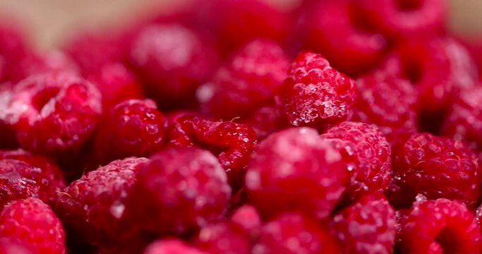 Frozen red raspberries close-up, fresh frozen red raspberries for long-term storage
