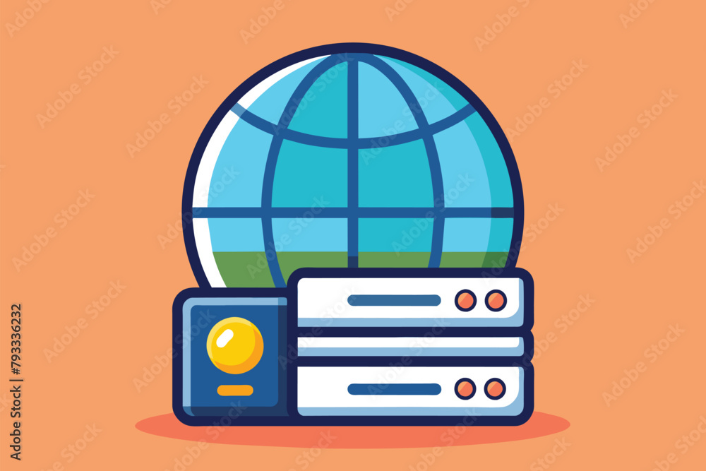 Poster a globe resting on top of a pile of books, web hosting icon and earth globe image, simple and minima