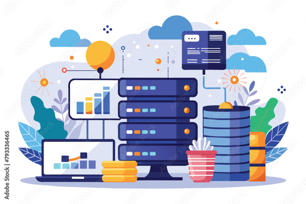 Poster multiple stacks of data arranged on top of each other in a structured manner, web hosting, online da