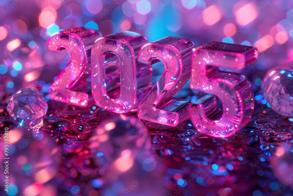 Poster numbers 2025. festive atmosphere. background with selective focus and copy space