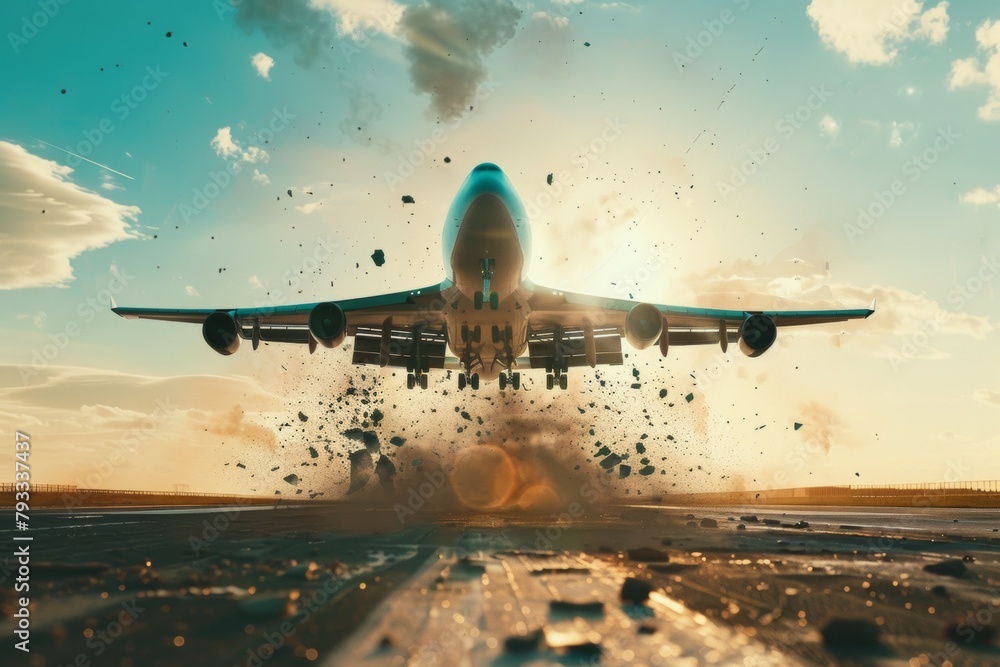 Poster airplane crash. background with selective focus and copy space