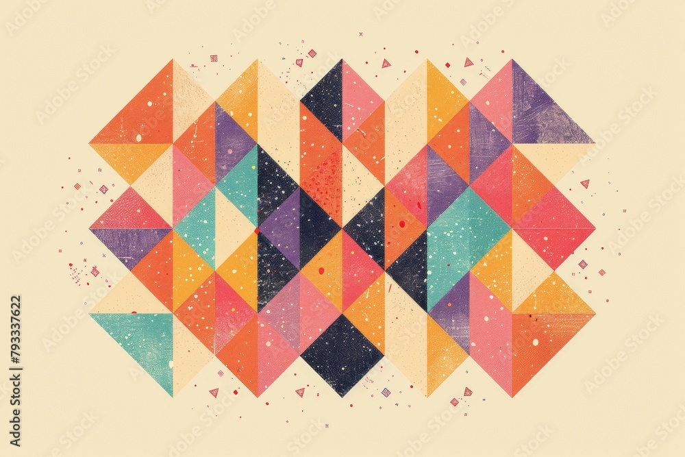 Poster a colorful abstract design with triangles and squares. risograph effect, trendy riso style