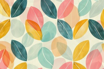 A colorful leaf pattern with a variety of colors and shapes. Risograph effect, trendy riso style