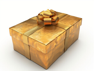 Golden gift box  with ribbon, isolated