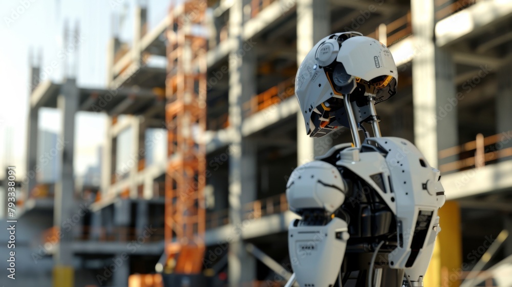 Aufkleber robot standing in front of building under construction