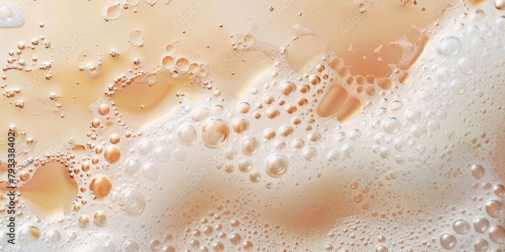 Poster a large amount of foam and bubbles in a bathtub. the bubbles are scattered throughout the tub, creat