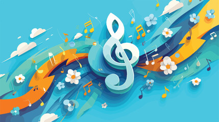 Vector music in paper art style 2d flat cartoon vac