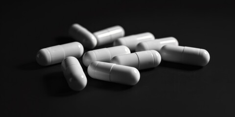 White Medical Capsules on Dark Background