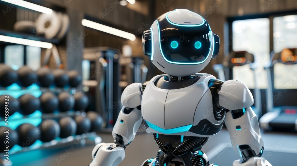 Poster robot standing in the gym