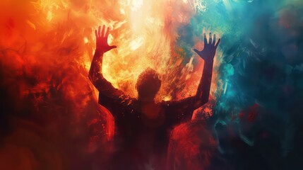 Artwork of a man raising hands in worship