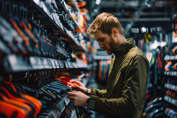 Man shopping for sports equipment in a store