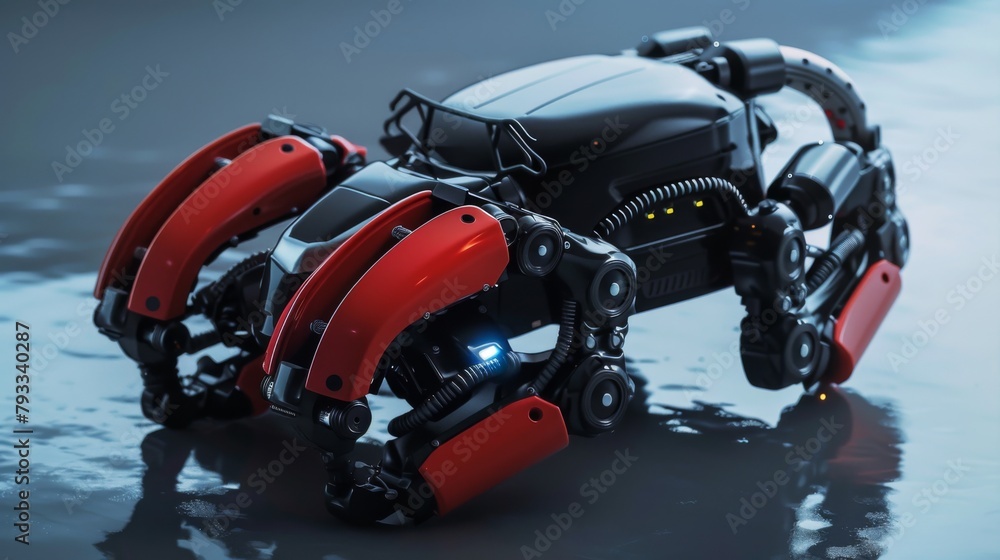 Aufkleber red and black robot sitting on table