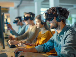 Team of developers creating virtual reality software