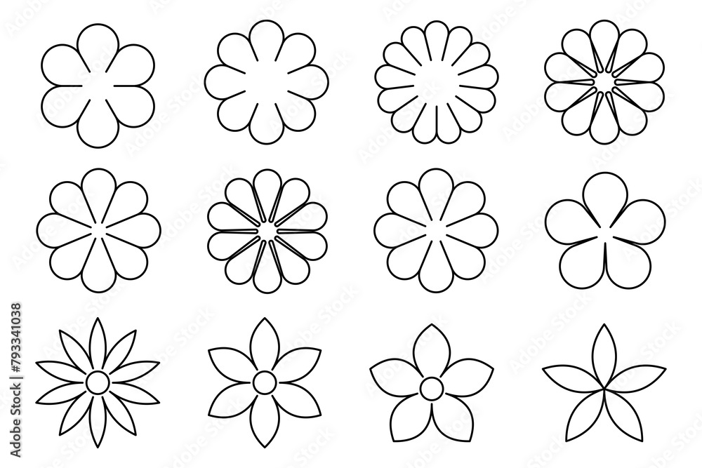 Canvas Prints outline flower icon set – simple linear isolated flowers on white background – simple petals for col