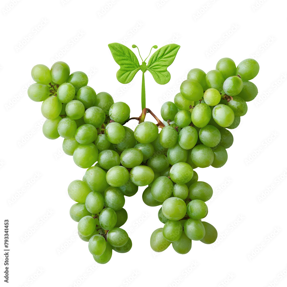 Poster a creative concept featuring a cluster of fresh green grapes on transparent background arranged in t