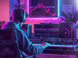 electronic music producer adjusting sound levels on digital mixing software