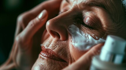 Naklejka premium Youthful Radiance Unveiled Close-Up of Anti-Aging Cream Application