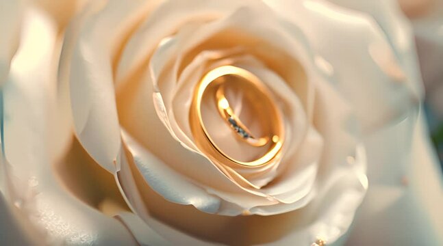 two couple rings in white roses