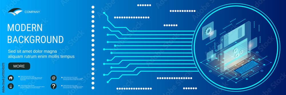 Poster digital technology banner vector design template. data storage flat 3d isometric concept