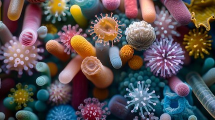 Obraz na płótnie Canvas Colorful microscopic world of viruses and bacteria