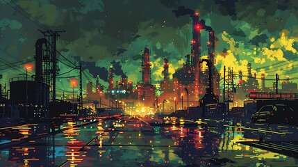 A cityscape with a lot of lights and a lot of rain