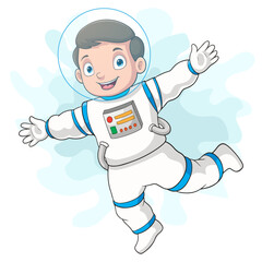 Cartoon astronaut waving hand on white background