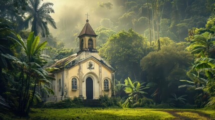 Church in a tropical forest - obrazy, fototapety, plakaty