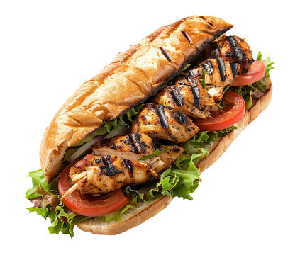 Chicken spiedie sandwich on transparent background