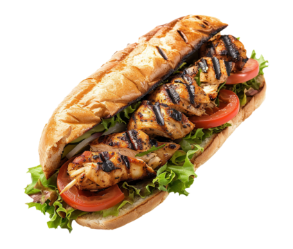 Chicken spiedie sandwich on transparent background