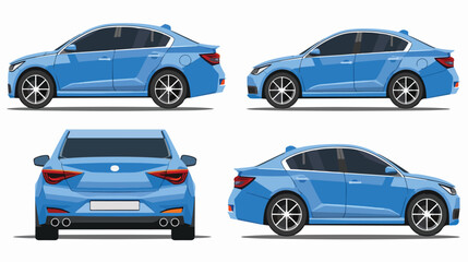 Blue car sport sedan isolated. Sedan with side view  - obrazy, fototapety, plakaty